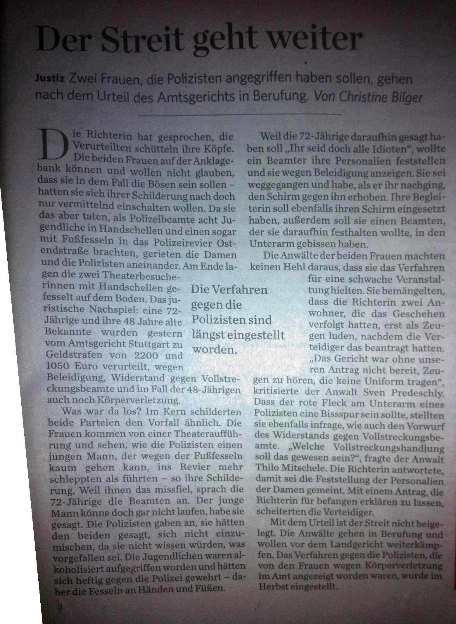 Stuttgarter Zeitung vom 07.01.2012